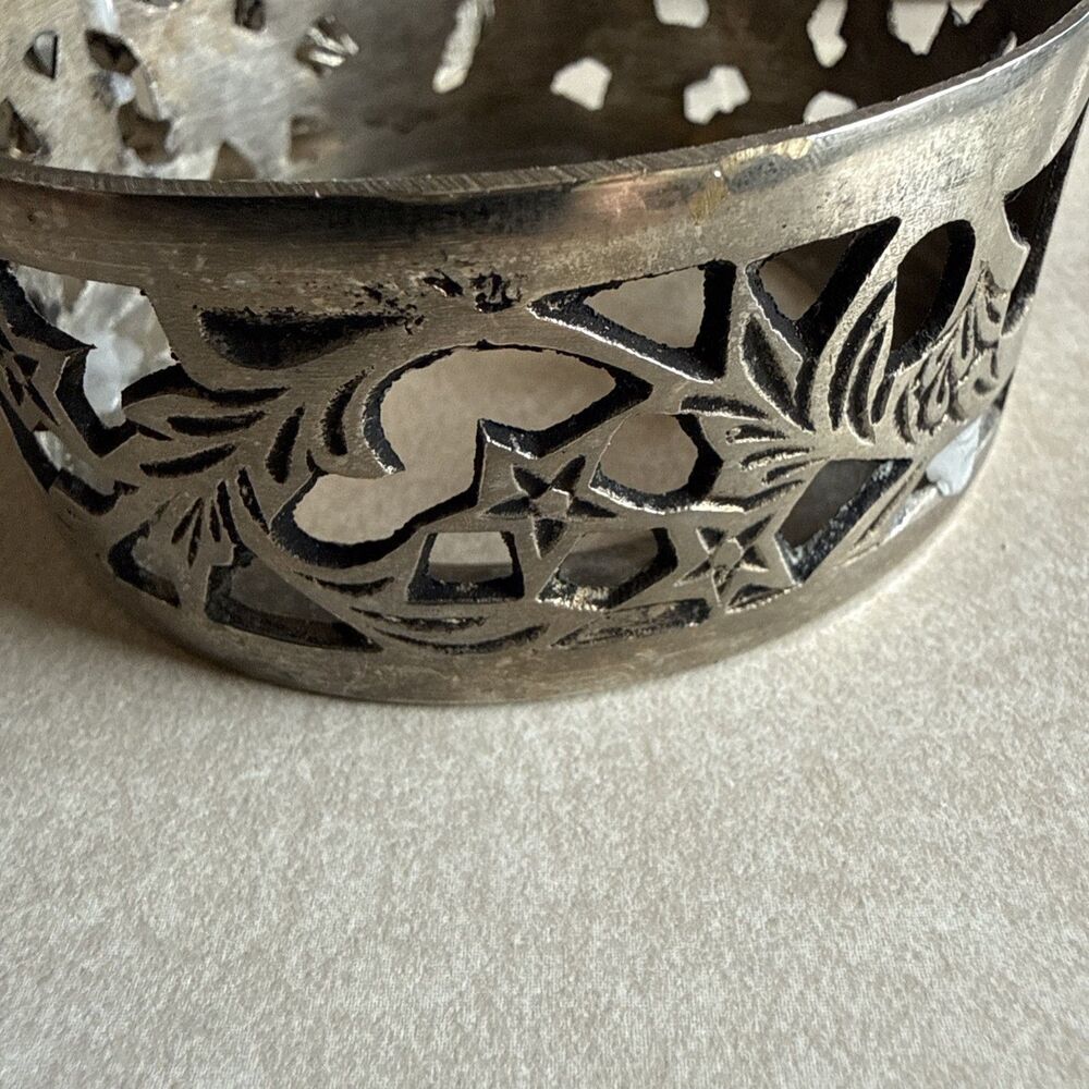 Vintage Silver plate Pierced Candle Holders Set Of 4 Heavy 3.25 Inch Diameter